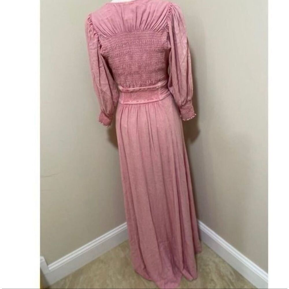 NWT Free People String Of Hearts Maxi Dress Smocked V Neck Buttondown size L - Picture 3 of 7